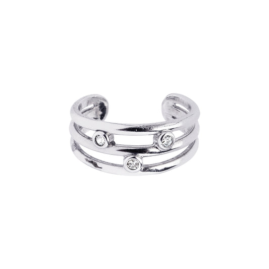 Royal Chain Silver Triple Row Scattered CZ Toe Ring AGTR108