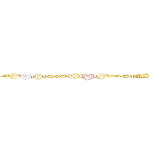 Royal Chain 14K Tri-color Gold Heart and Swirl Anklet ANK140