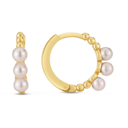 Royal Chain 14K Gold Pearl Huggie Earring E15025