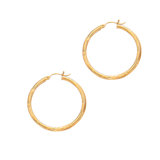 Royal Chain 14K Yellow Gold 2x25mm Diamond Cut & Polished Design Hoop Earring LT270