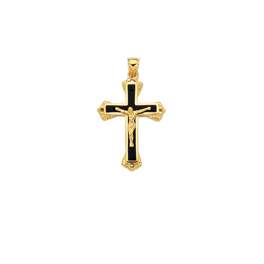 Royal Chain 14K Gold Black Enamel Crucifix Cross MD141
