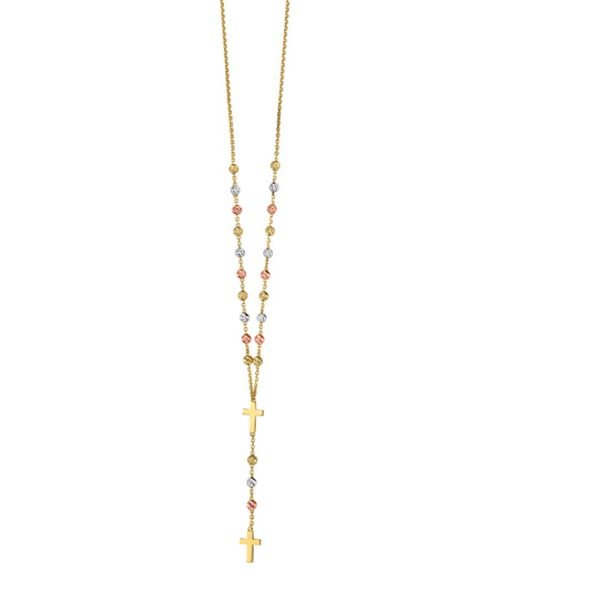 Royal Chain 14K Gold Drop Cross Rosary Inspired Necklace N2533