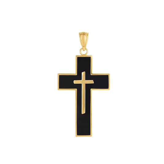 Royal Chain 14K Gold Black Enamel Cross PD8728