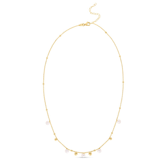 Royal Chain 14K Gold Pearl and Scattered Bead Necklace RC11945