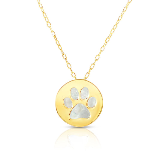 Royal Chain 14K Gold Paw Print Mother of Pearl Necklace RC1741