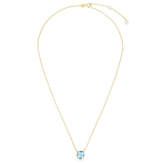 Royal Chain 14K Gold Blue Topaz Cushion Solitiare Necklace RC6944