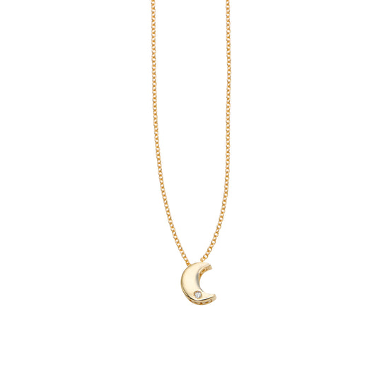 Royal Chain 14K Gold .005ct Diamond Moon Necklace RC7054