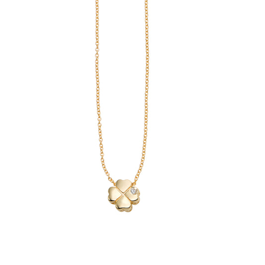 Royal Chain 14K Gold .005ct Diamond Clover Necklace RC7055