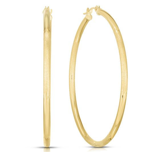 Royal Chain 14K Yellow Gold 2mm Diamond Cut & Polished Design Hoop Earring RW257