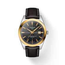 Load image into Gallery viewer, TISSOT GENTLEMAN POWERMATIC 80 SILICIUM SOLID 18K GOLD BEZEL &amp; BLACK LEATHER
