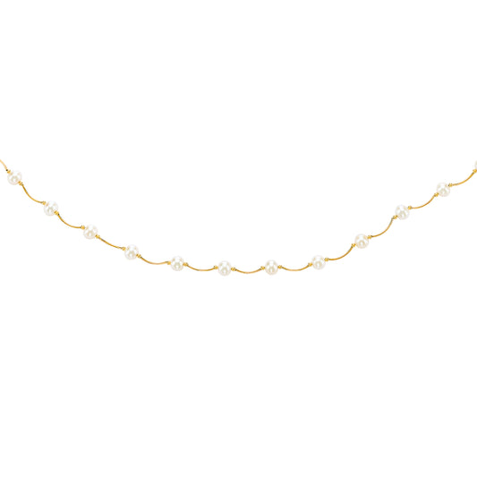 Royal Chain 14K Gold Pearl Station Scalloped Necklace TC6