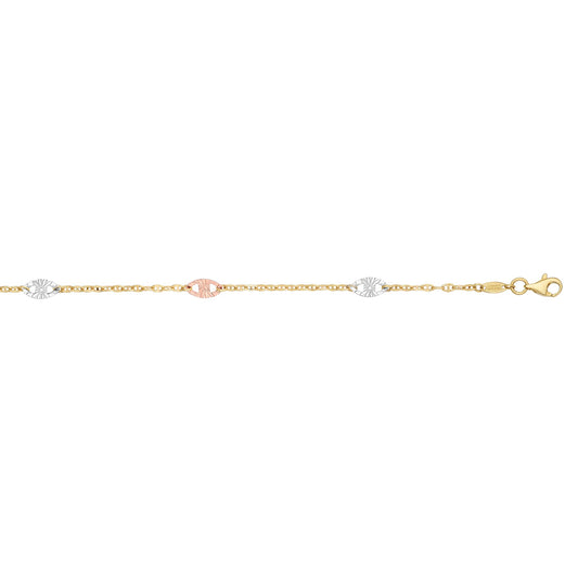Royal Chain 14K Tri-color Gold Diamond Cut Anklet TCANK1444