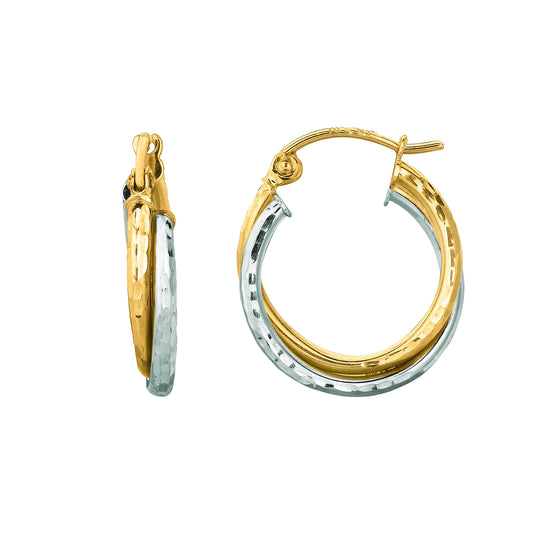 Royal Chain 14K Gold Double Row Diamond Cut Hoop Earring TER106