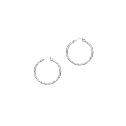 Royal Chain 14K White Gold 3mm Diamond Cut & Polished Design Hoop Earring WLT205
