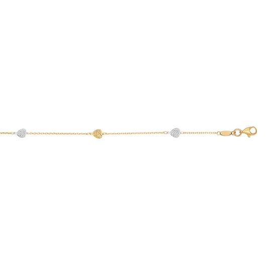Royal Chain 14K Two-tone Gold Diamond Cut Heart Anklet YWANK1336