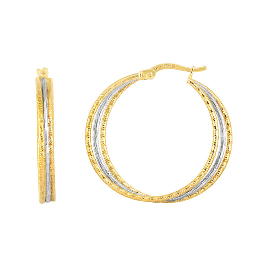 Royal Chain 14K Gold Polished & Diamond Cut Double Row Hoop Earring YWER5409