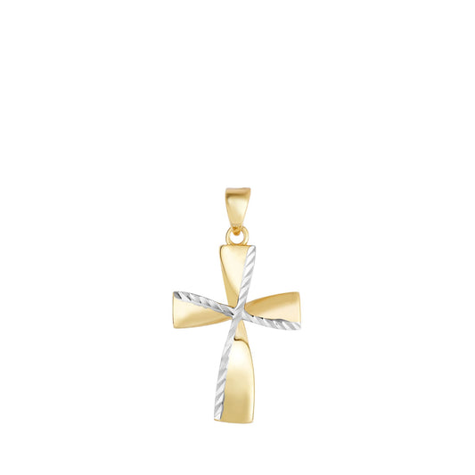 Royal Chain 14K Gold Diamond Cut Detail Twist Cross YWPD8121