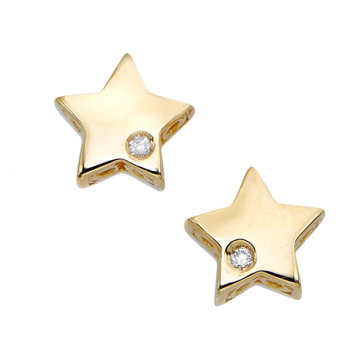 14K Gold 0.01ctw Diamond Star Stud Celestial Earring