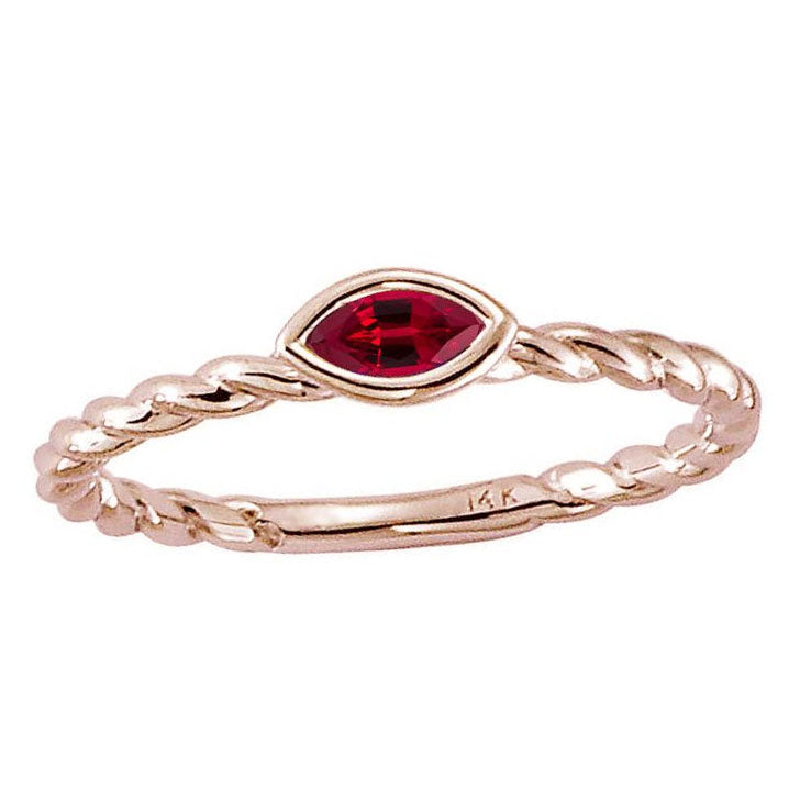 14k 0.20ctw Marquise Ruby Twisted Stackable Ring