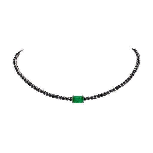 14k Emerald and Black Diamond Tennis Choker Necklace