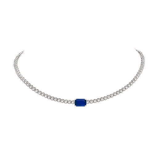 14k Sapphire and Diamond Tennis Choker Necklace