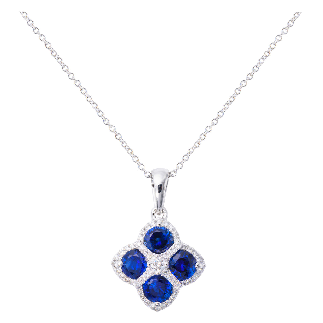 14k Sapphire and Diamond Flower Pendant