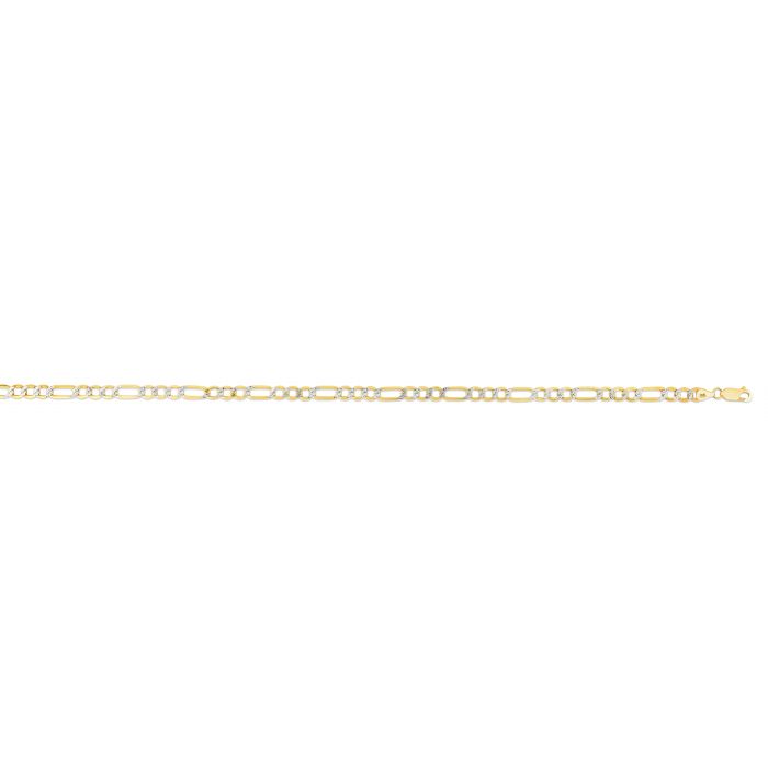 14K Gold 5.1mm Lite White Pave Figaro Chain Necklace