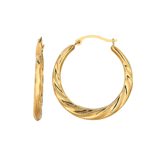 Royal Chain 10K Gold Medium Round Graduated Twist Hoop Earring 104ER