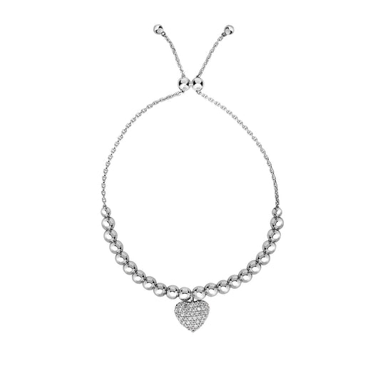 Royal Chain Sterling Silver Heart Bead CZ Charm Friendship Bracelet AGBRC1791