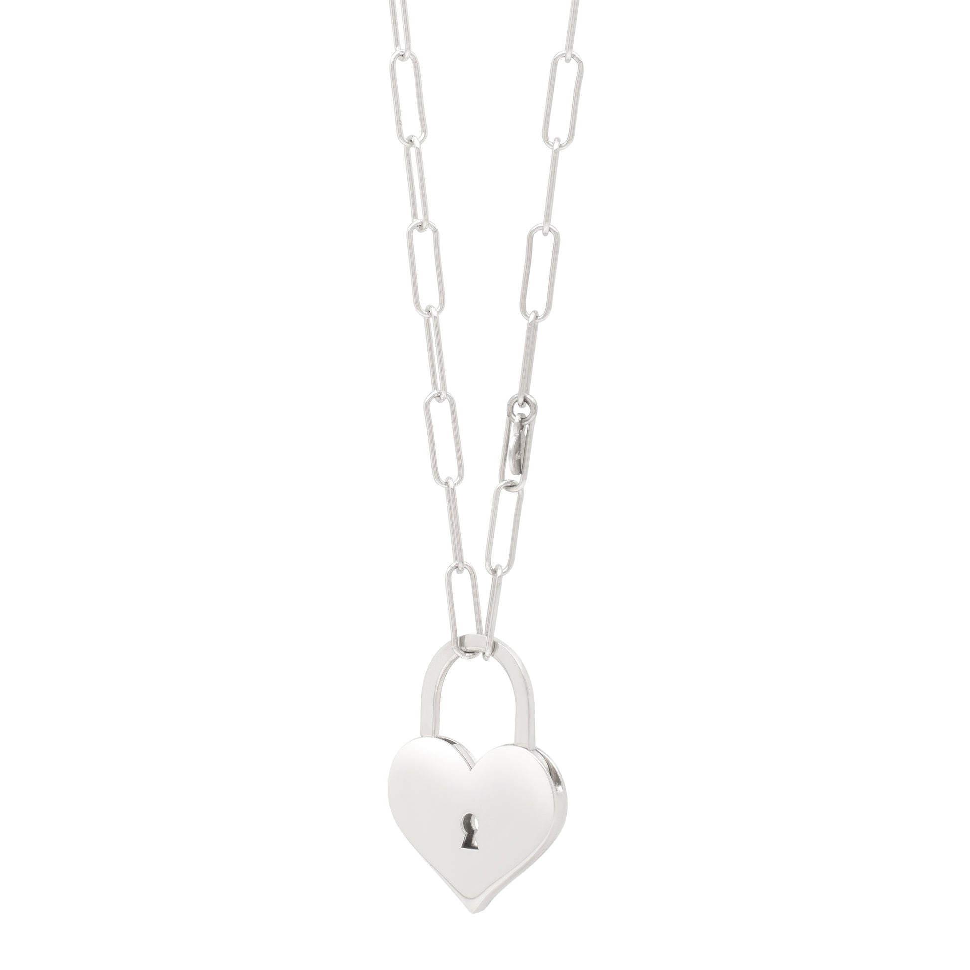 Royal Chain Silver Padlock Heart Necklace AGC17313
