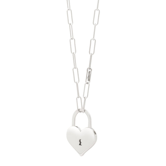 Royal Chain Silver Padlock Heart Necklace AGC17313