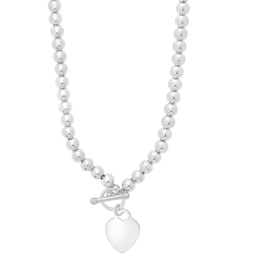 Royal Chain Silver Bead Toggle Heart Necklace AGC17423