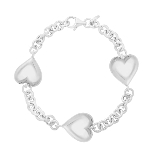 Royal Chain Silver Puffed Triple Heart Bracelet AGC17747