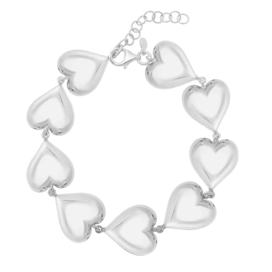 Royal Chain Silver Puffed Hearts Bracelet AGC17748