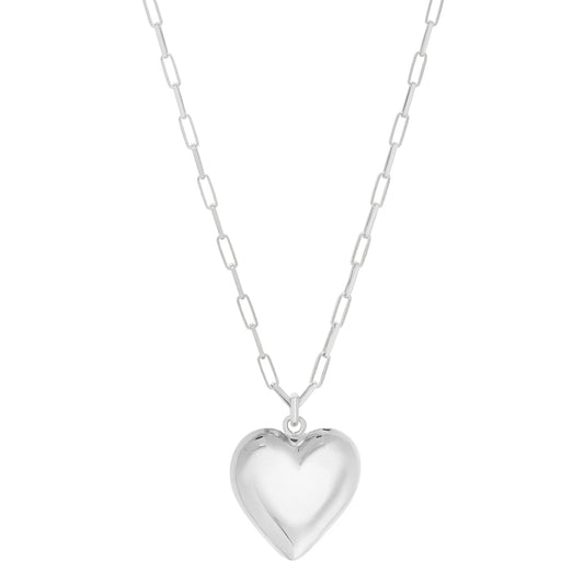 Royal Chain Silver Puffed Heart Pendant Necklace AGC17766