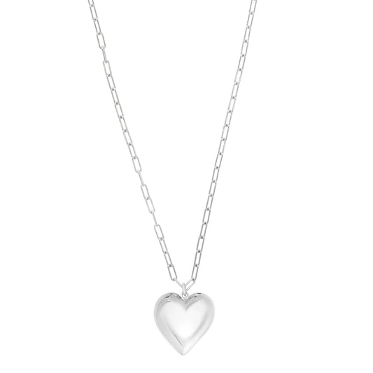 Royal Chain Silver Large Puffed Heart Long Necklace AGC17767