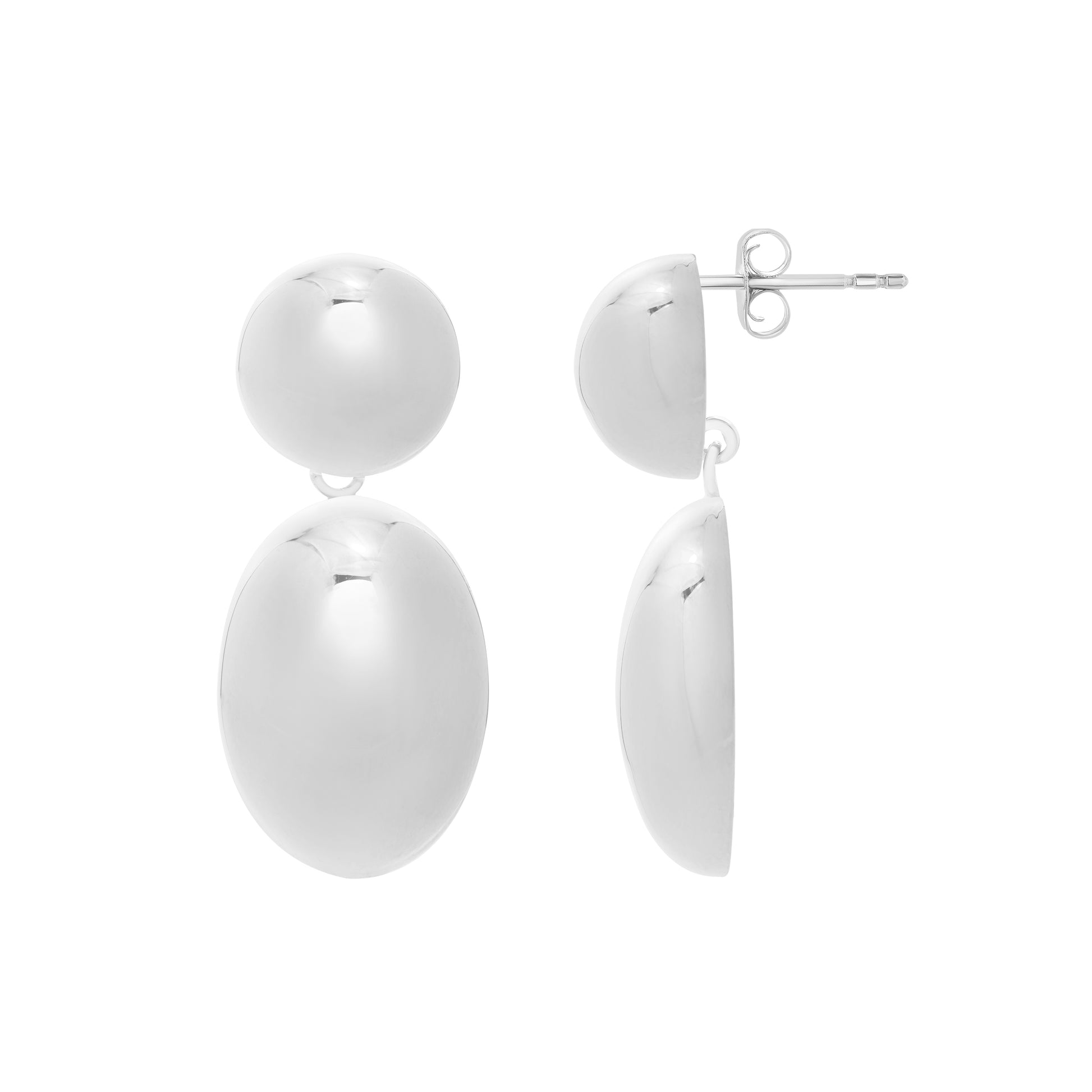 Royal Chain Silver Puffed Oval Button Drop Earrings AGE15972