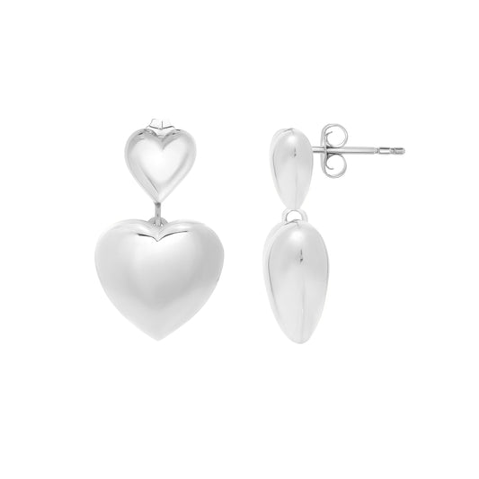 Royal Chain Silver Puffed Double Heart Drop Earrings AGE15977