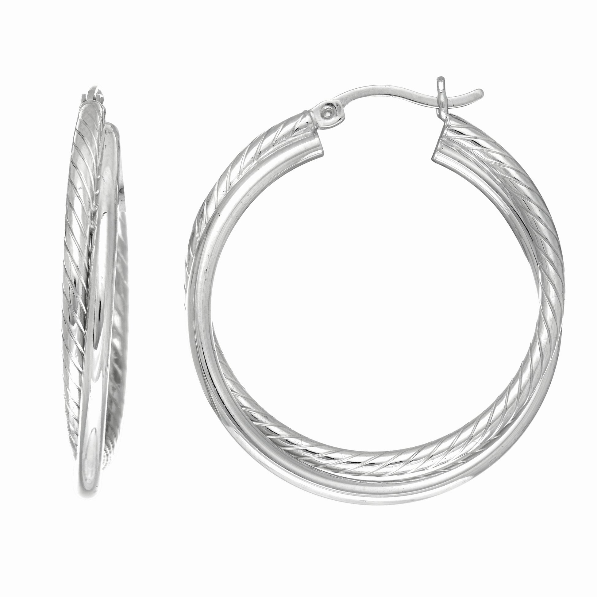 Royal Chain Silver Round Double Twist Hoop Earring AGE1773