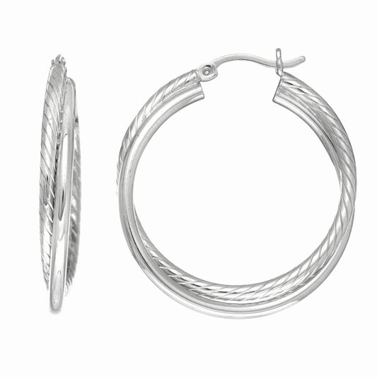 Royal Chain Silver Round Double Twist Hoop Earring AGE1773