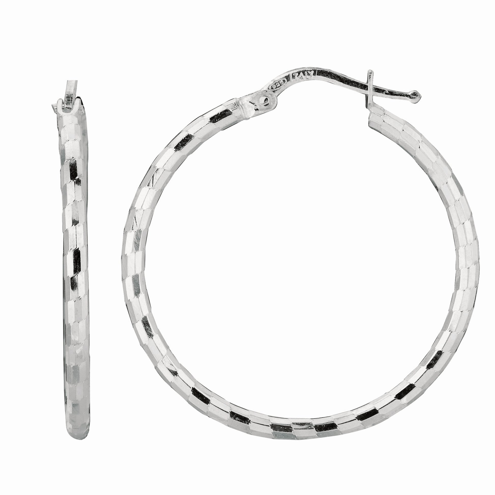 Royal Chain Silver Squares Large Hoop Earring AGE500