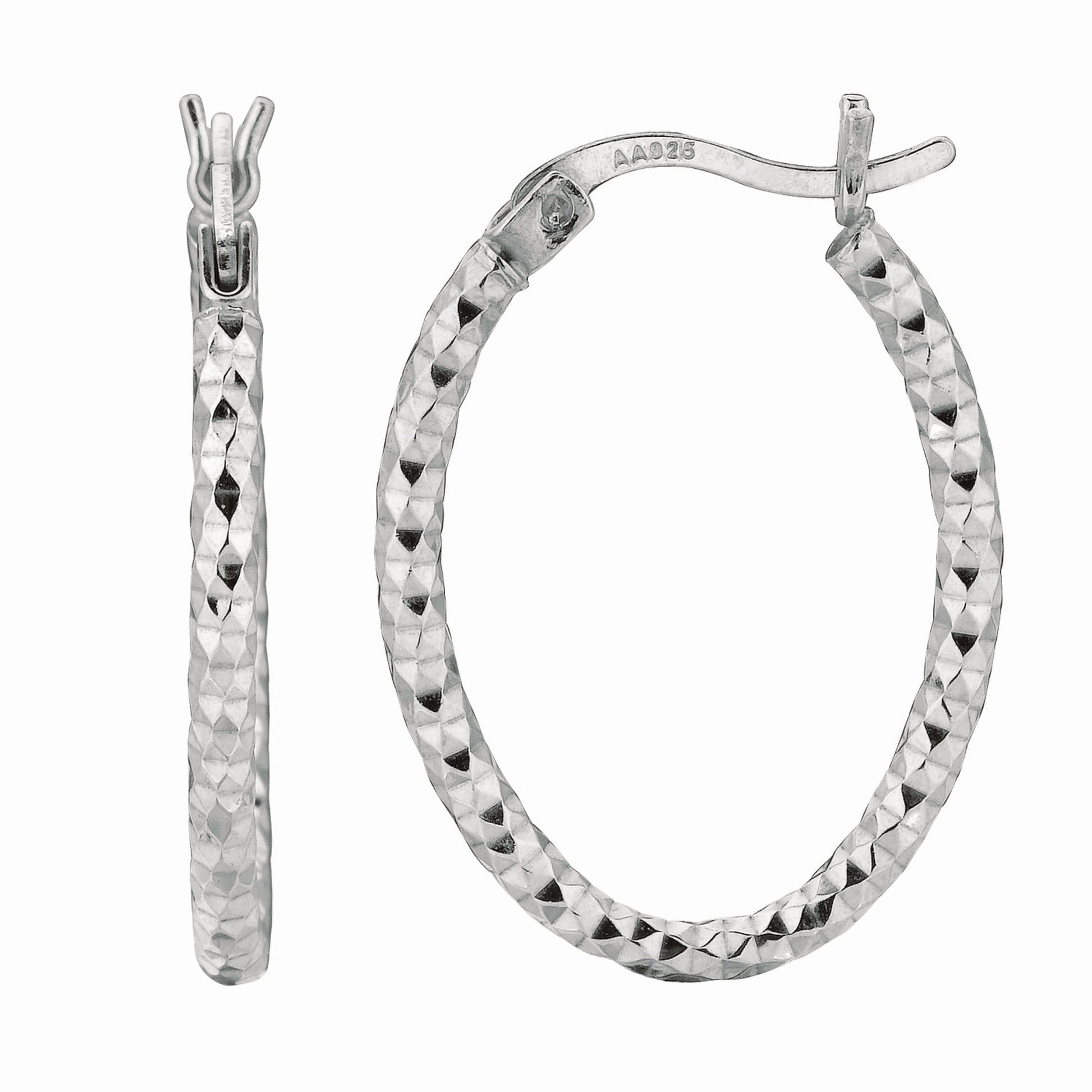 Royal Chain Silver 2x10MM Diamond Cut Oval Earring AGE568