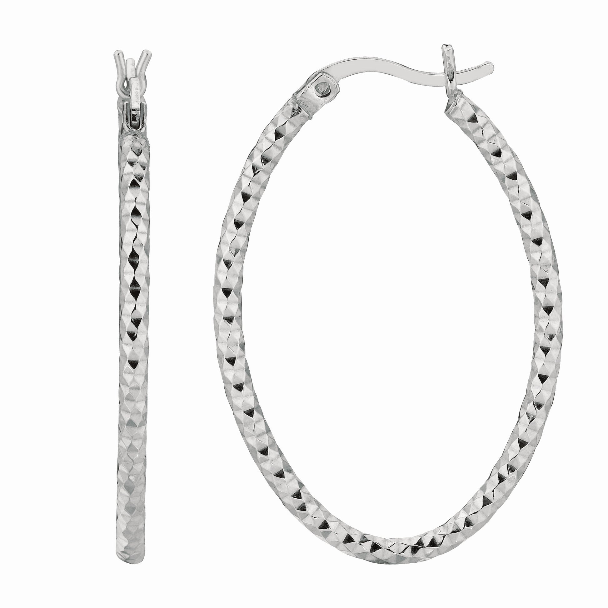 Royal Chain Silver 2x10MM Diamond Cut Oval Earring AGE568