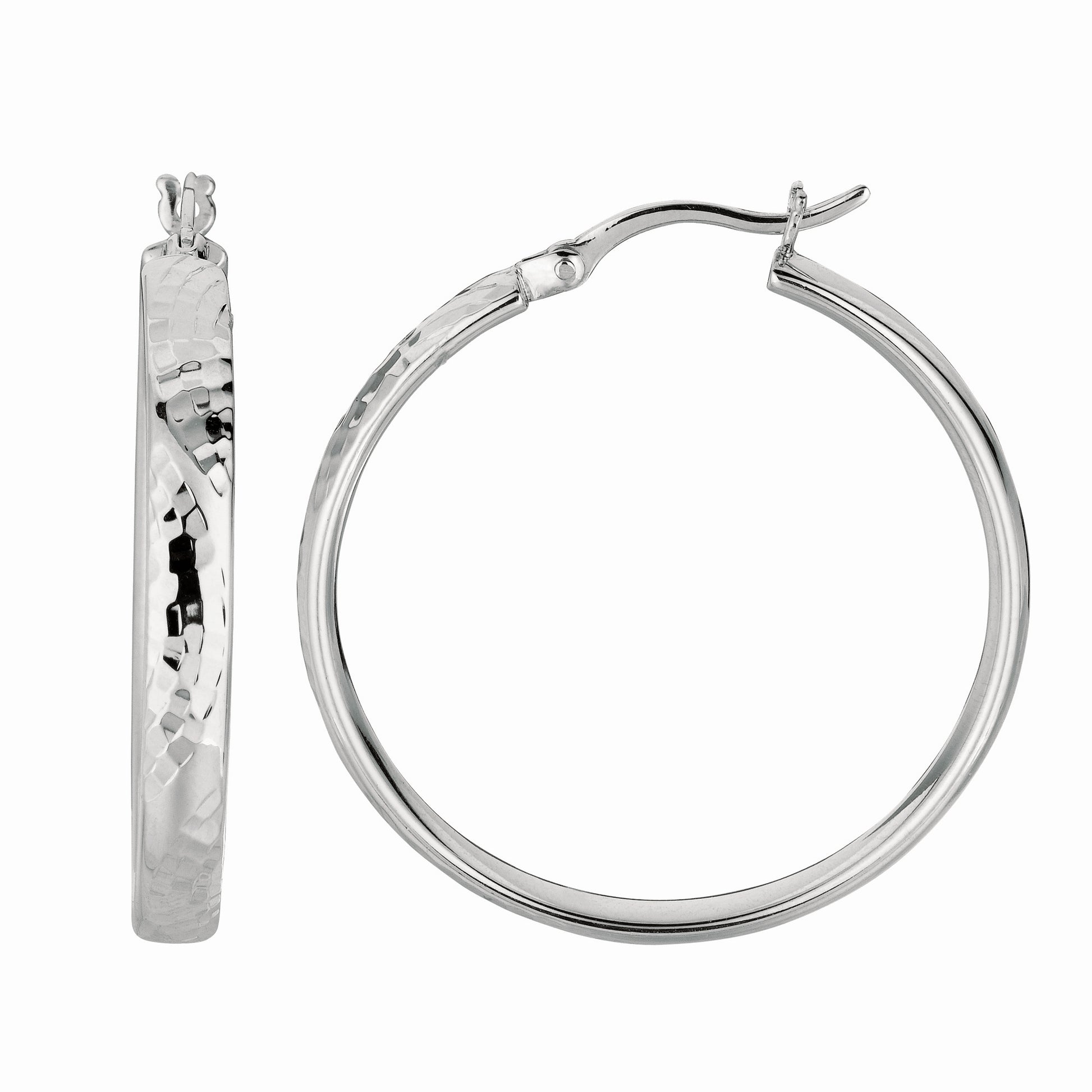 Royal Chain Silver Hammered Diamond Cut Hoop Earring AGE703