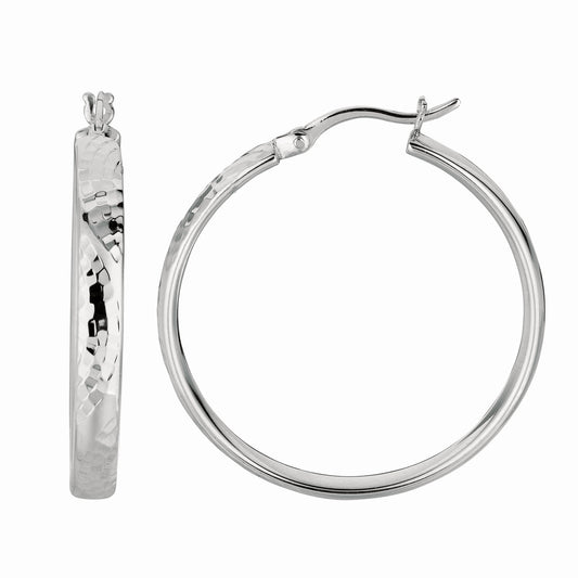 Royal Chain Silver Hammered Diamond Cut Hoop Earring AGE703