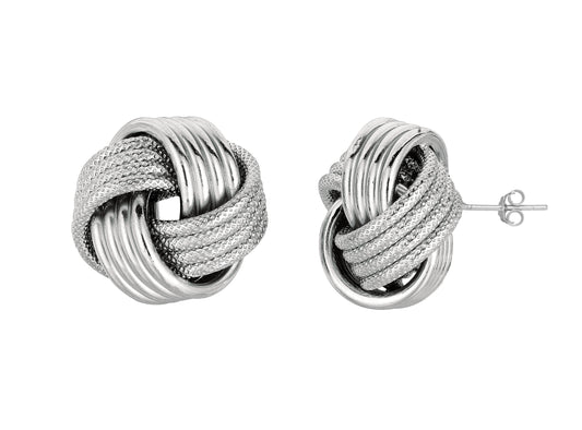 Royal Chain Silver Mini Textured & Polished Love Knot Earring AGE791