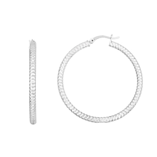 Royal Chain Silver 20mm Linear Diamond Cut Hoops  AGER12264