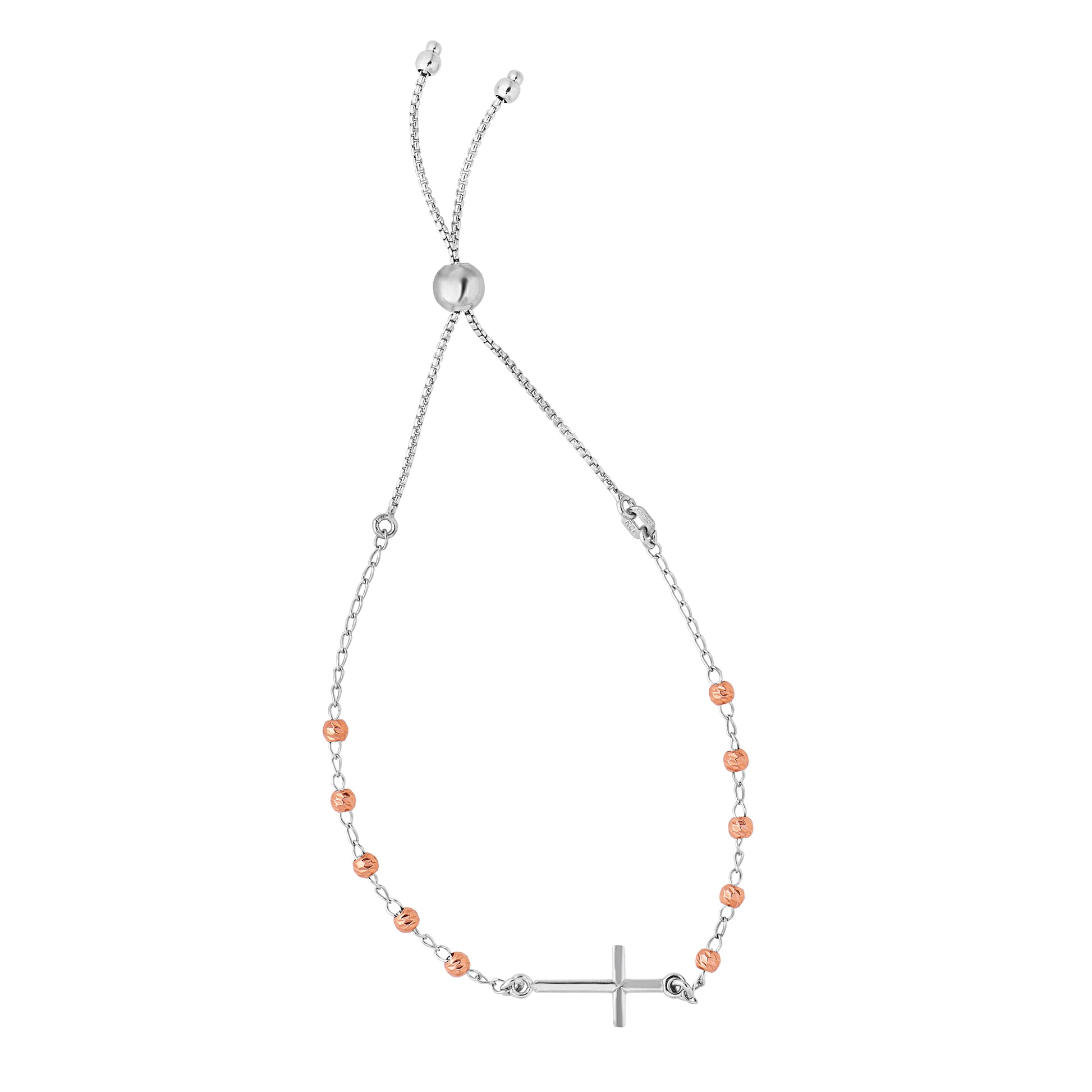 Royal Chain Sterling Silver Two-tone Side Cross Friendship Bracelet AGN3421