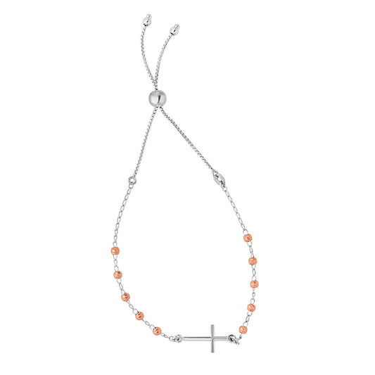 Royal Chain Sterling Silver Two-tone Side Cross Friendship Bracelet AGN3421