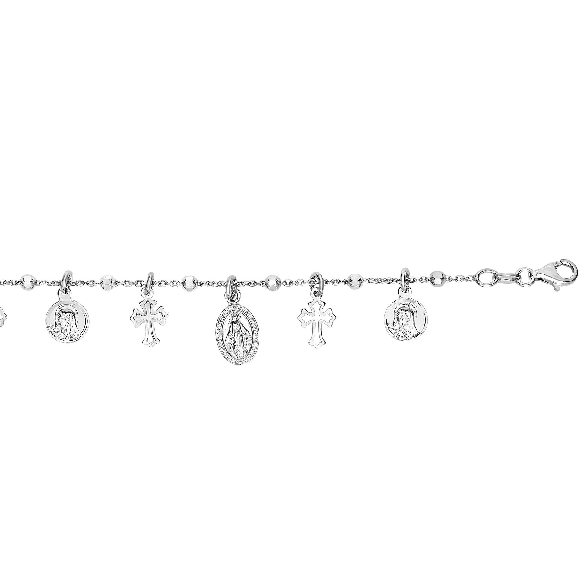 Royal Chain Silver 7.25" Cross Medal Dangle Charm Bracelet AGN954
